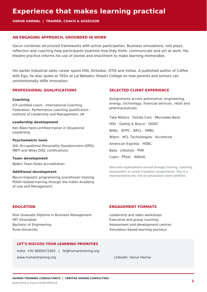 Varun Harnal executive profile, page two